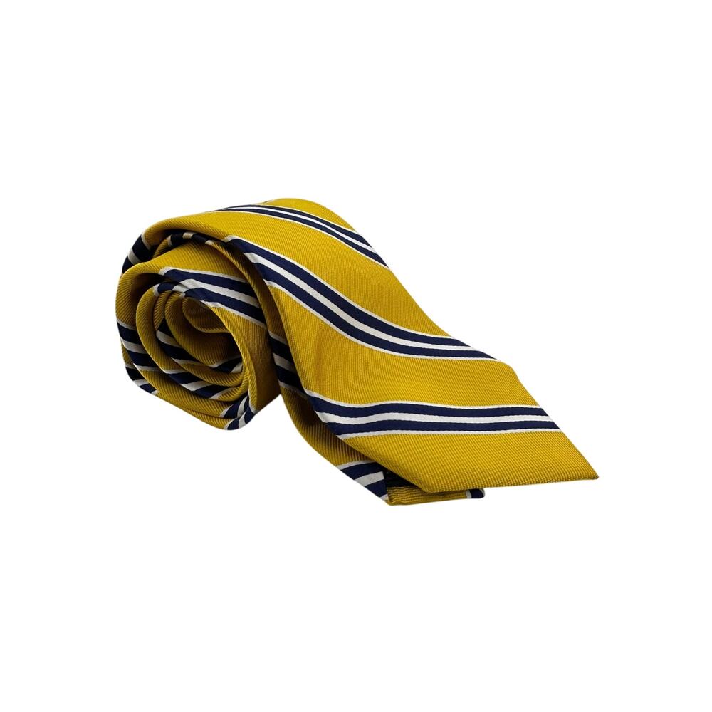 Lauren Ralph Lauren Silk Tie Gold Yellow Navy Stripe Repp Classic 3.75"